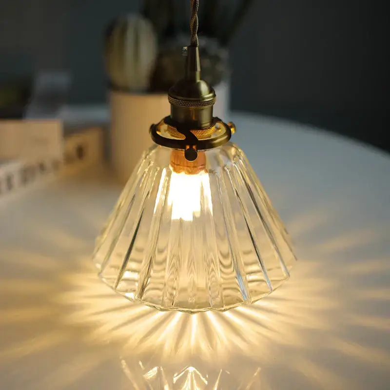 Faceted clear glass copper pendant lamp for dining room kitchen