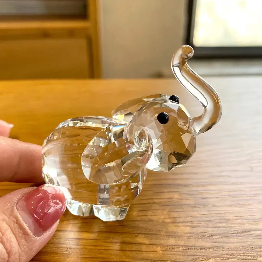 Faceted clear glass elephant figurine living room animal decor