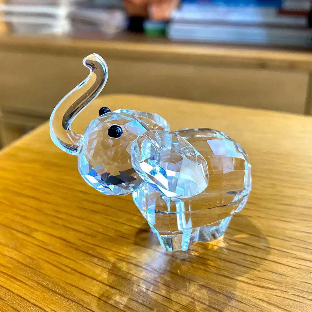 Faceted clear glass elephant figurine living room animal decor