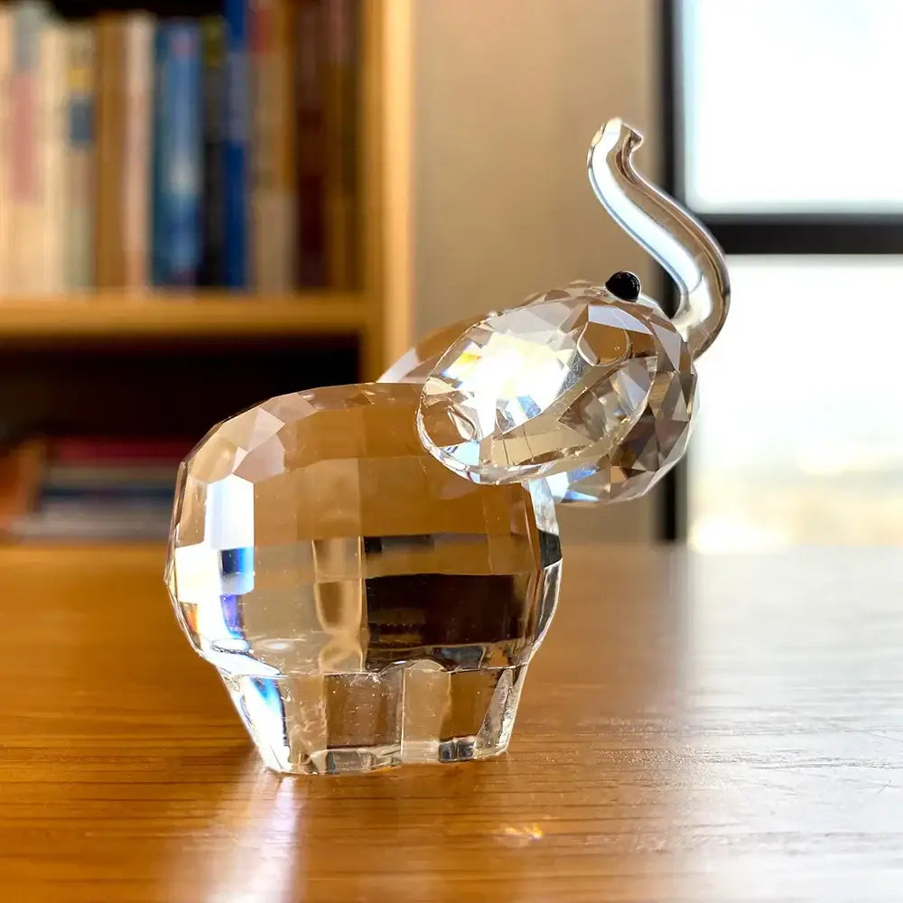 Faceted clear glass elephant figurine living room animal decor