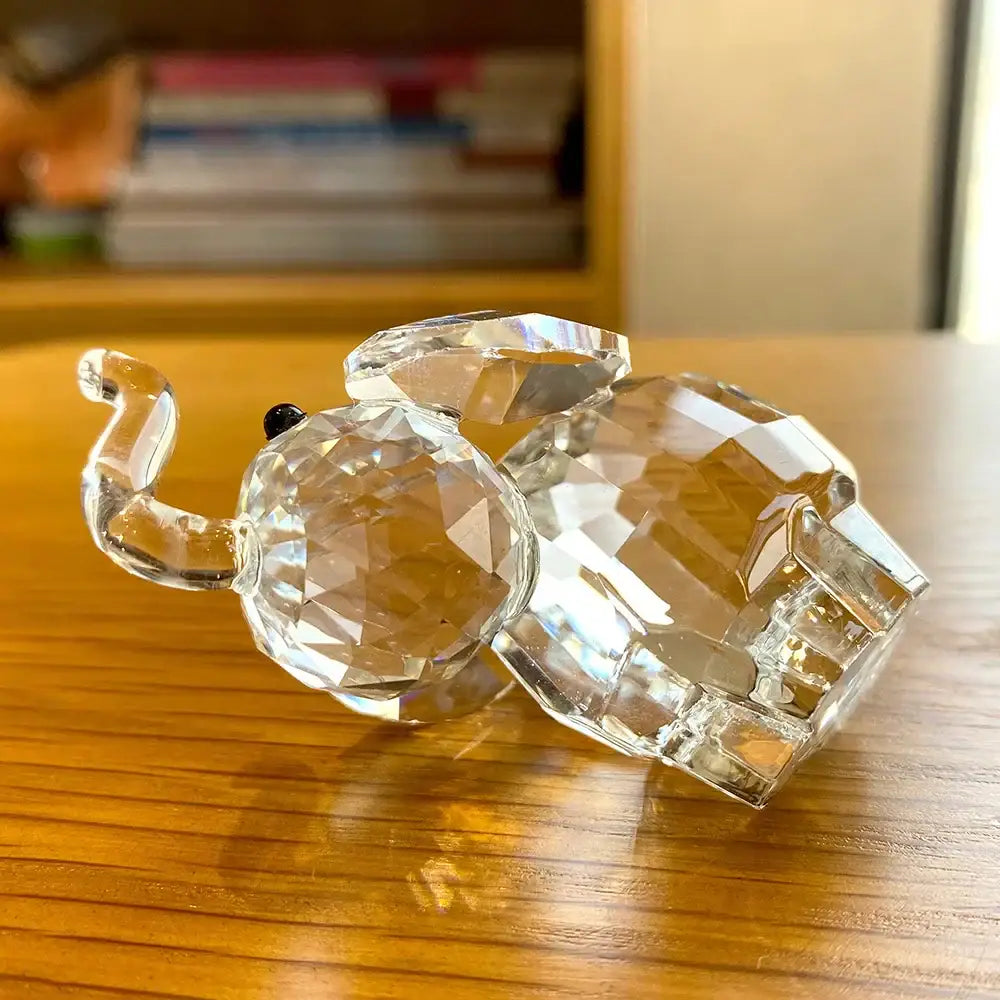 Faceted clear glass elephant figurine living room animal decor