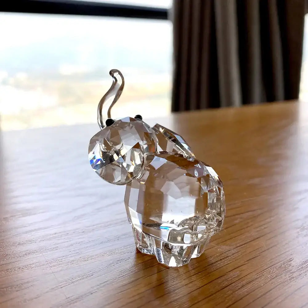Faceted clear glass elephant figurine living room animal decor