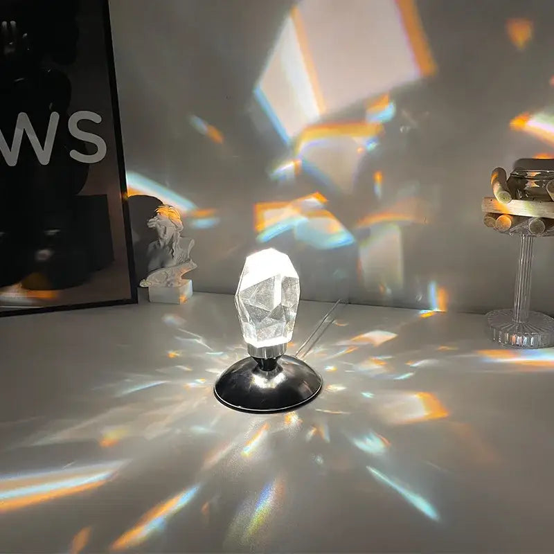 Faceted crystal diamond table lamp for bedroom geometric lighting