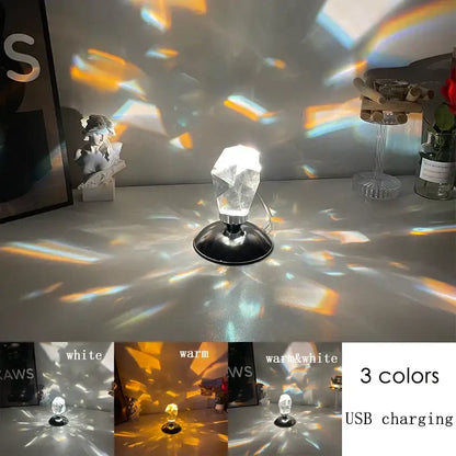 Faceted crystal diamond table lamp for bedroom geometric lighting