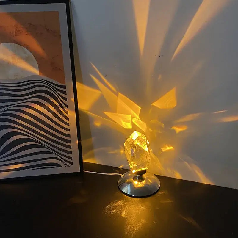 Faceted crystal diamond table lamp for bedroom geometric lighting