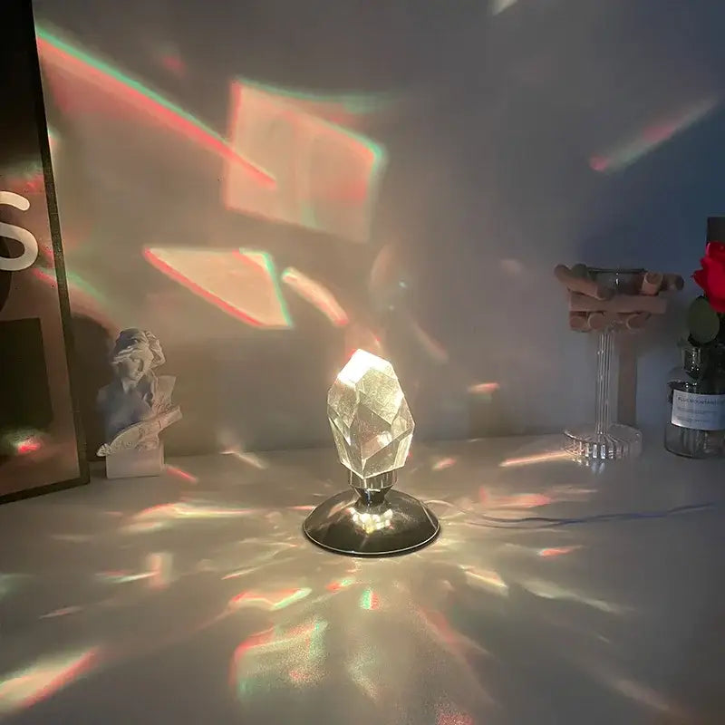 Faceted crystal diamond table lamp for bedroom geometric lighting