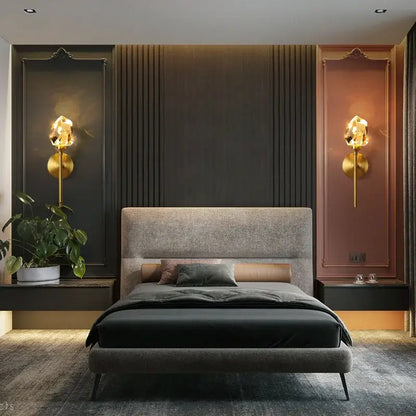 Faceted crystal gold led wall sconce for bedroom living room