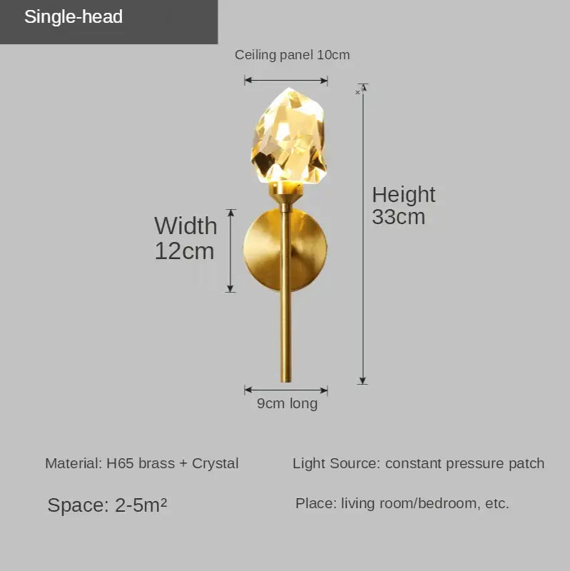 Faceted crystal gold led wall sconce for bedroom living room