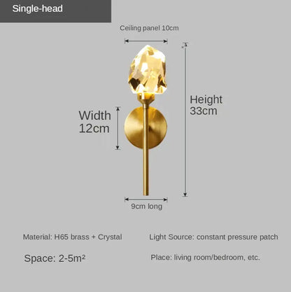 Faceted crystal gold led wall sconce for bedroom living room