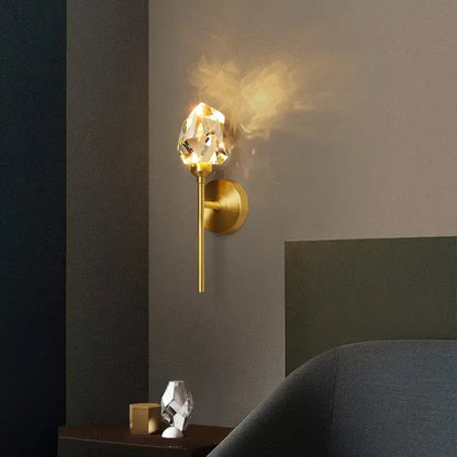 Faceted crystal gold led wall sconce for bedroom living room
