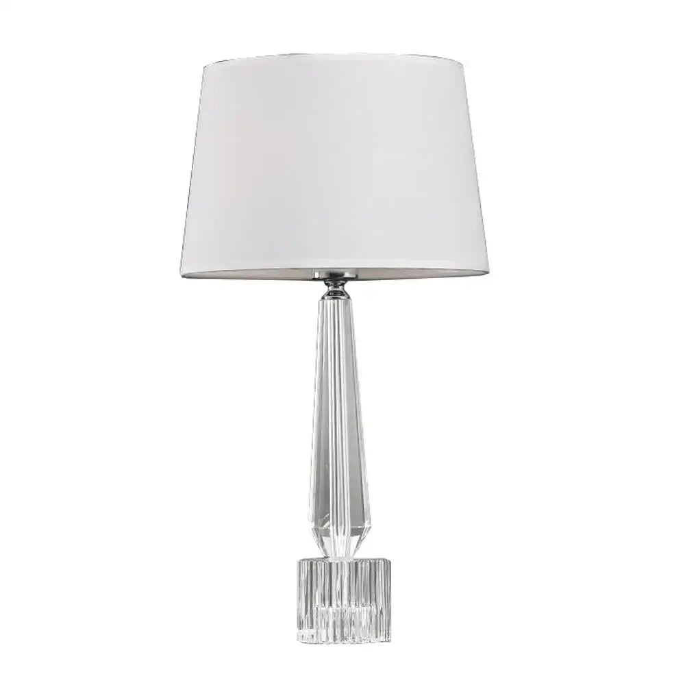 Faceted crystal table lamp with fabric shade – bedroom light fixture