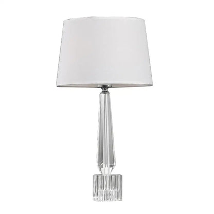 Faceted crystal table lamp with fabric shade – bedroom light fixture