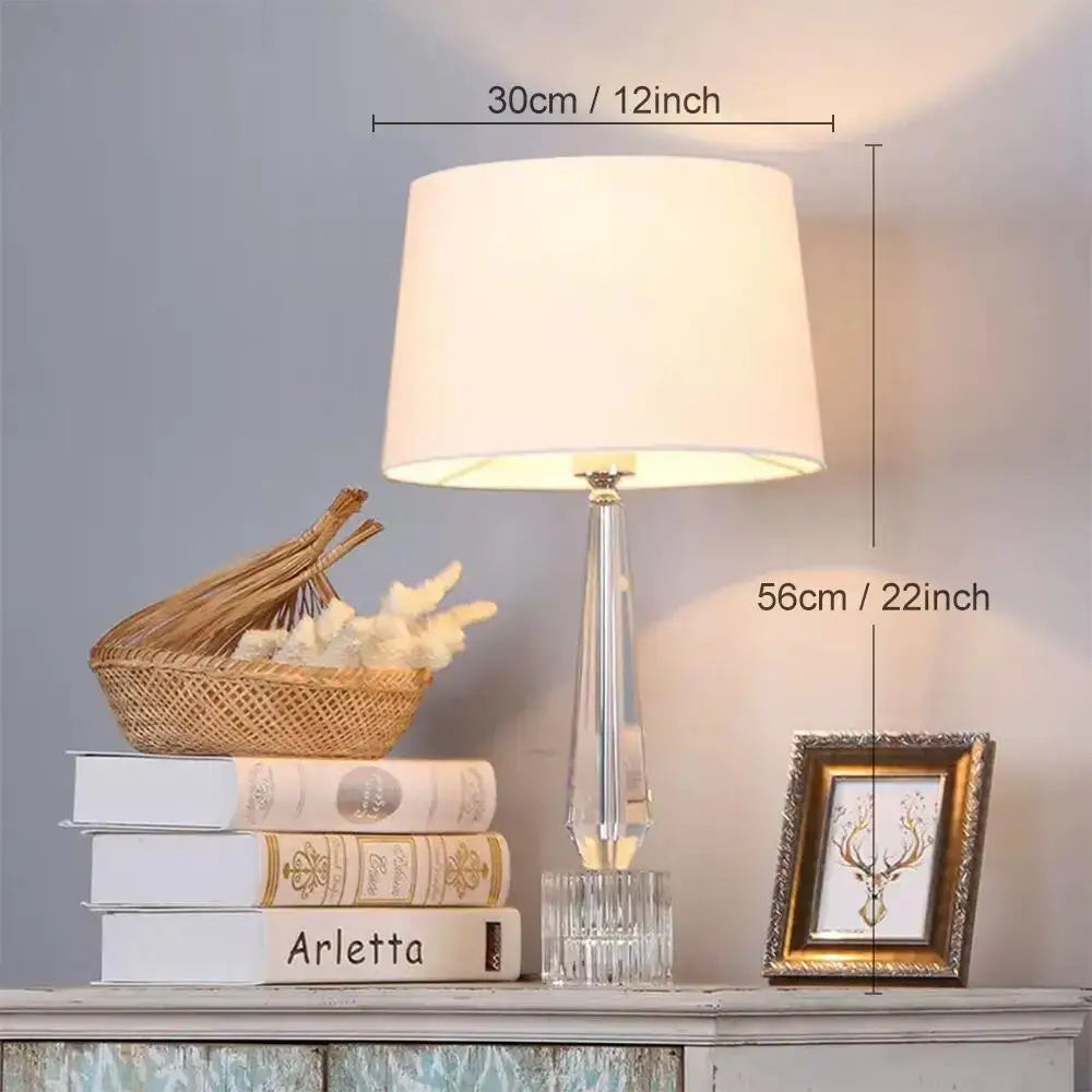Faceted crystal table lamp with fabric shade – bedroom light fixture