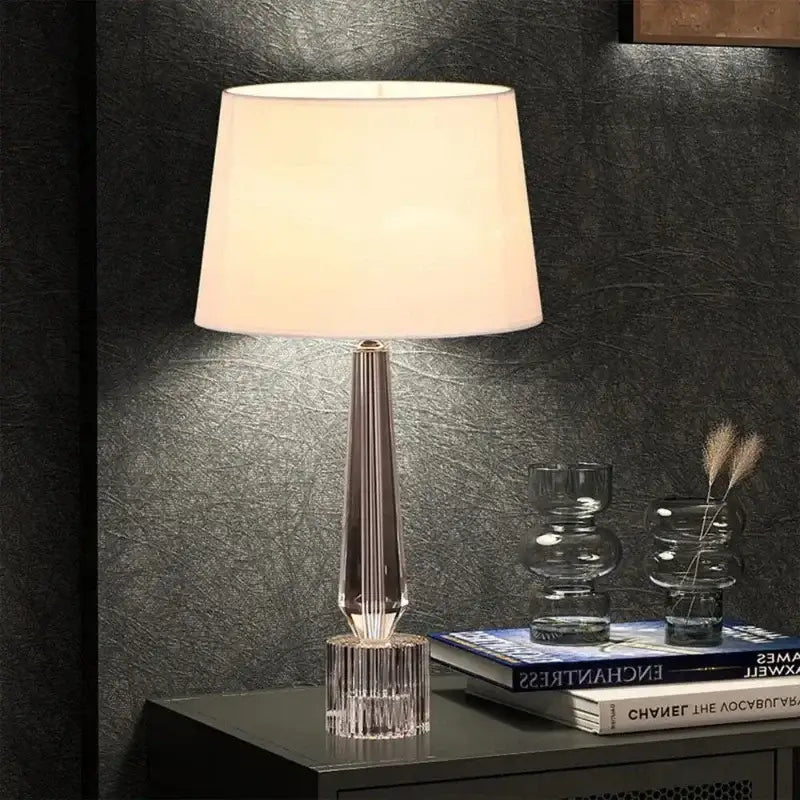 Faceted crystal table lamp with remote control for bedroom
