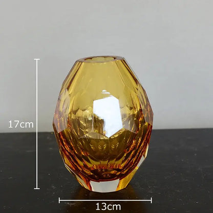 Faceted emerald blue and amber glass vase set for office desk