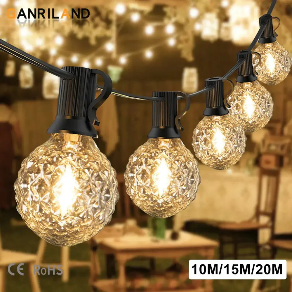 Faceted glass g40 string lights outdoor garden fairy lights