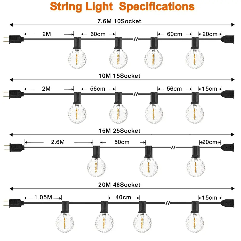 Faceted glass g40 string lights outdoor garden fairy lights
