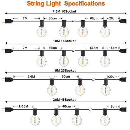Faceted glass g40 string lights outdoor garden fairy lights