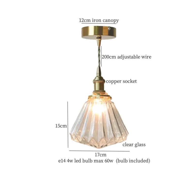 Faceted glass pleats led pendant light brass dining room