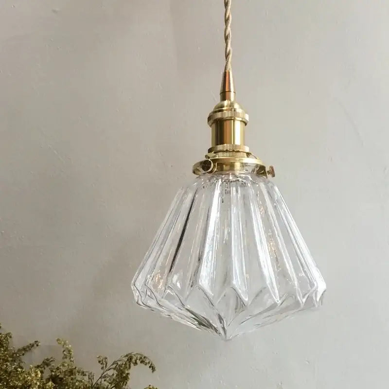 Faceted glass pleats led pendant light brass dining room