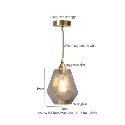 Faceted glass pleats led pendant light brass dining room