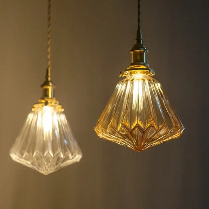 Faceted glass pleats led pendant light brass dining room
