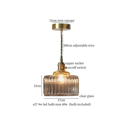 Faceted glass pleats led pendant light brass dining room