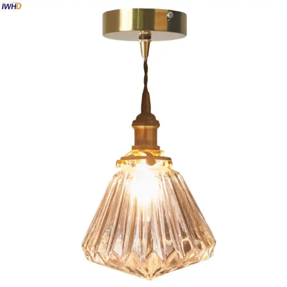 Faceted glass pleats led pendant light brass dining room