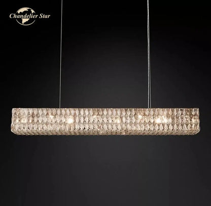 Faceted gold crystal led linear chandelier for dining room
