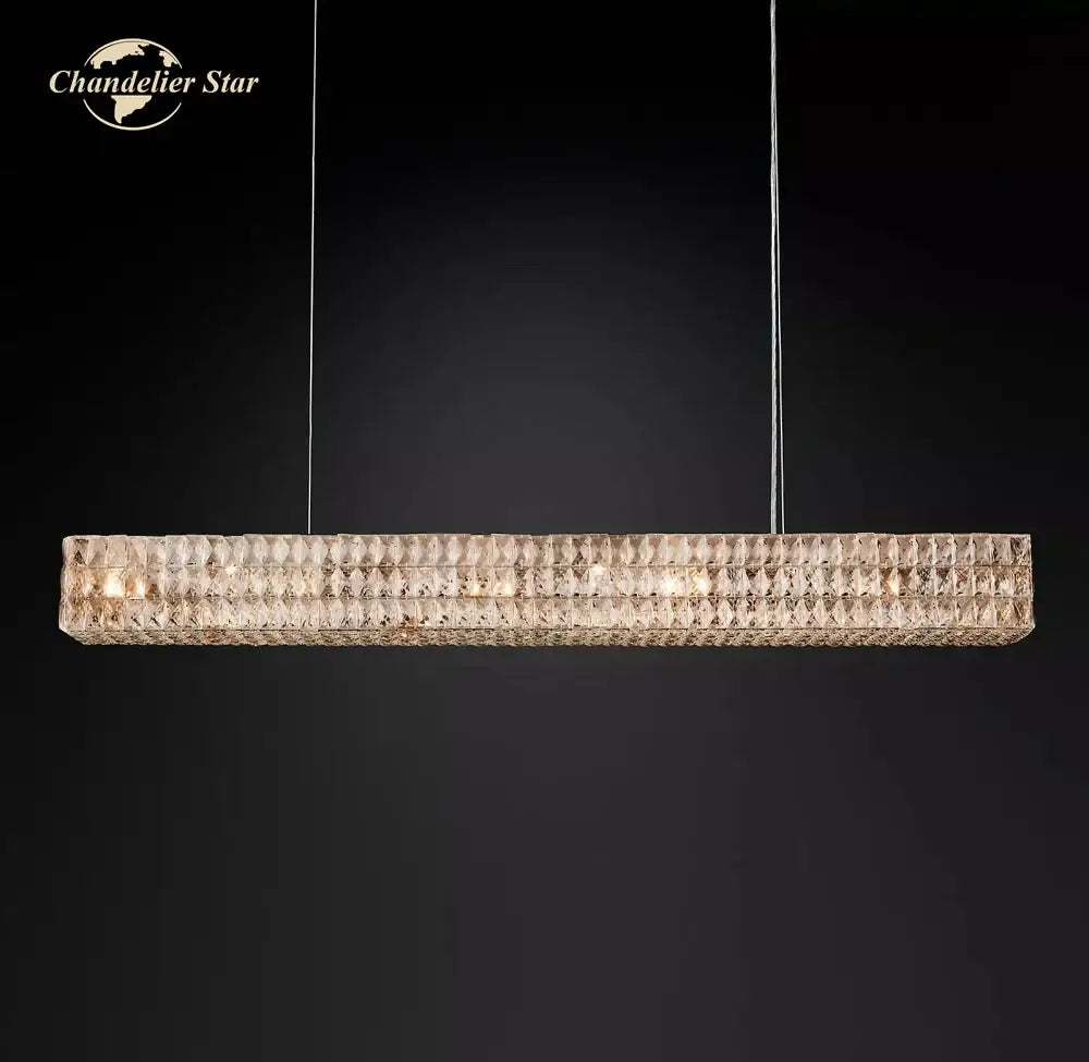 Faceted gold crystal led linear chandelier for dining room