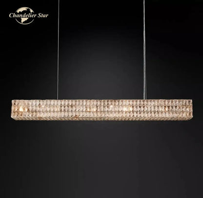 Faceted gold crystal led linear chandelier for dining room