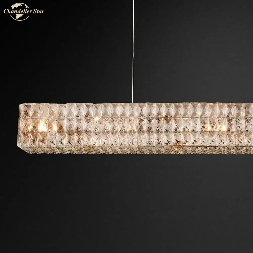 Faceted gold crystal led linear chandelier for dining room