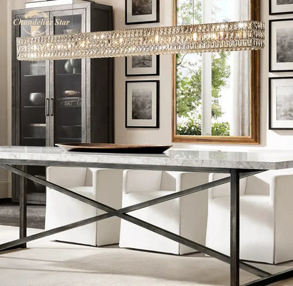 Faceted gold crystal led linear chandelier for dining room