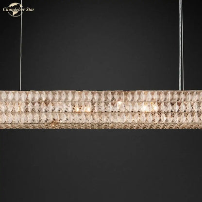 Faceted gold crystal led linear chandelier for dining room