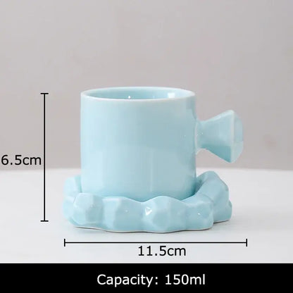 Faceted light blue porcelain coffee mug set kitchen ceramic decor