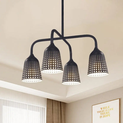 DecorBites™ Factory Iron Hanging Pendant Light Fixture - Black Bell, 4 Heads for Kitchen Dinette Island