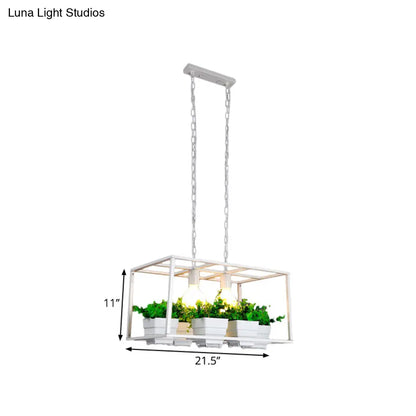 DecorBites™ Factory Metallic Island Lamp with Artificial Plant Deco - Black/White Rectangle, 2 Lights for Living Room