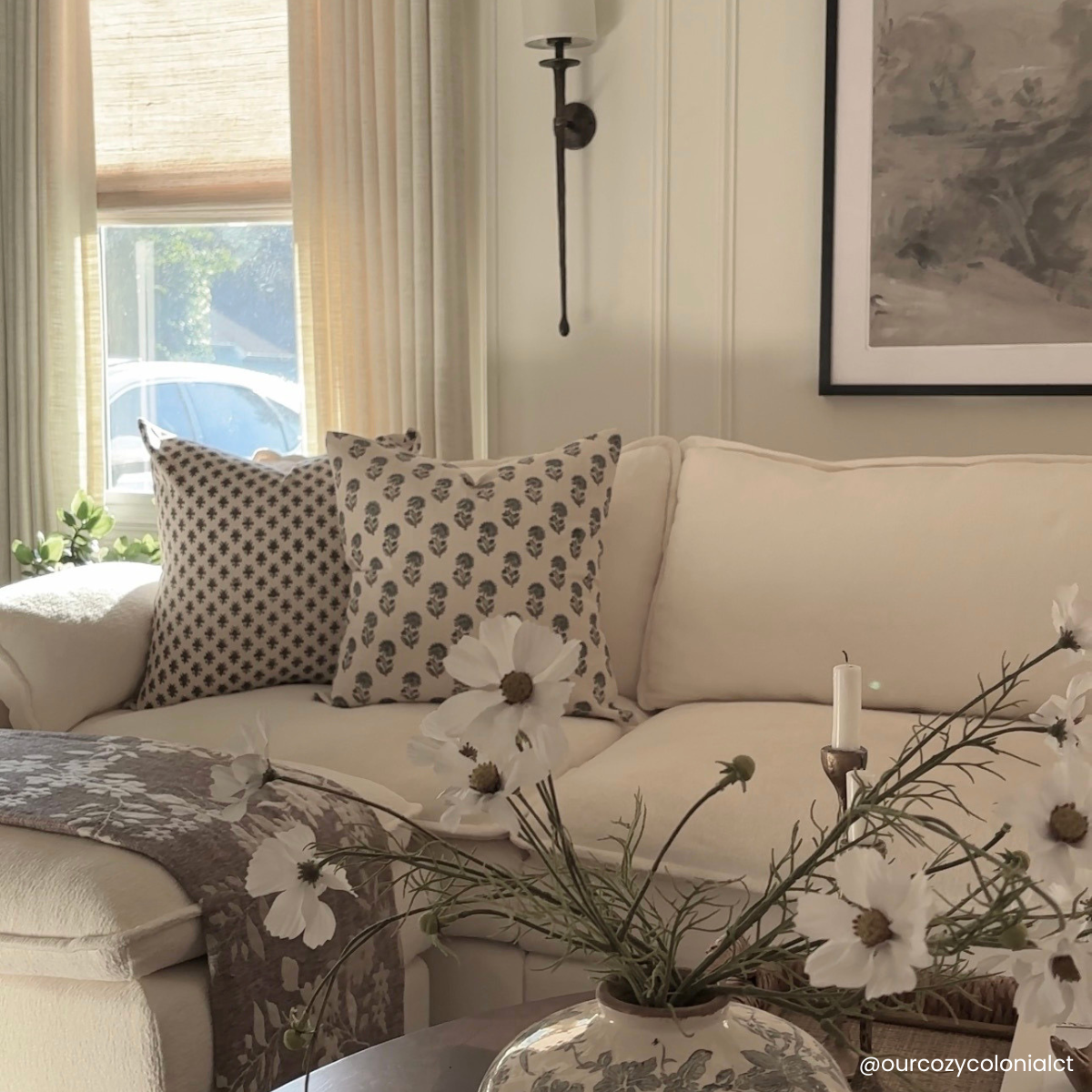 Cora Floral Block Printed Pillow Cover | Brown