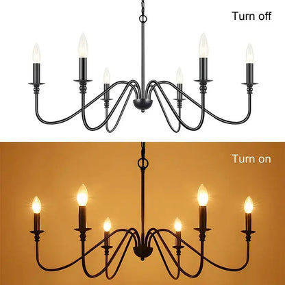 Farmhouse black 6-light chandelier dining room candle fixture