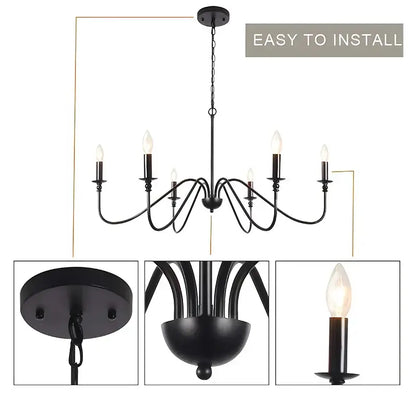 Farmhouse black 6-light chandelier dining room candle fixture