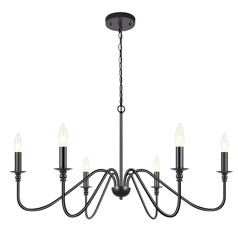Farmhouse black 6-light chandelier dining room candle fixture