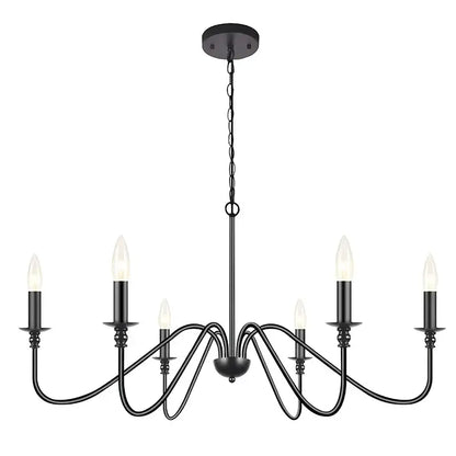 Farmhouse black 6-light chandelier dining room candle fixture