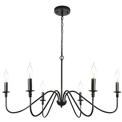 Farmhouse black 6-light chandelier dining room candle fixture