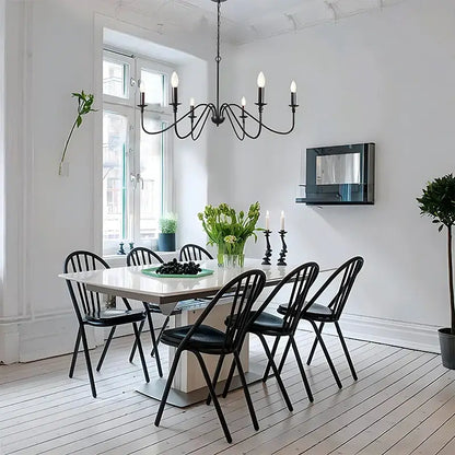 Farmhouse black 6-light chandelier dining room candle fixture