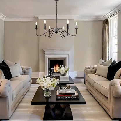 Farmhouse black 6-light chandelier dining room candle fixture