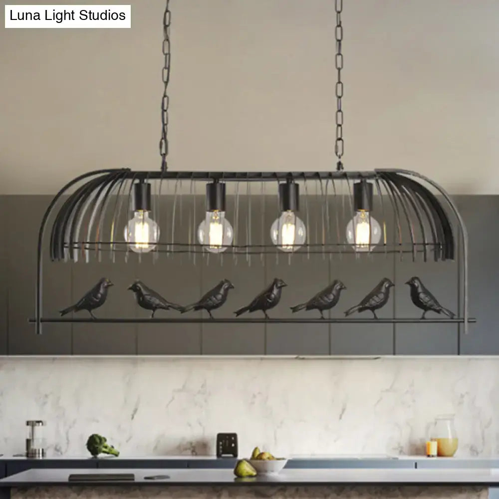 Farmhouse black metal birdcage light fixture for dining room ceiling