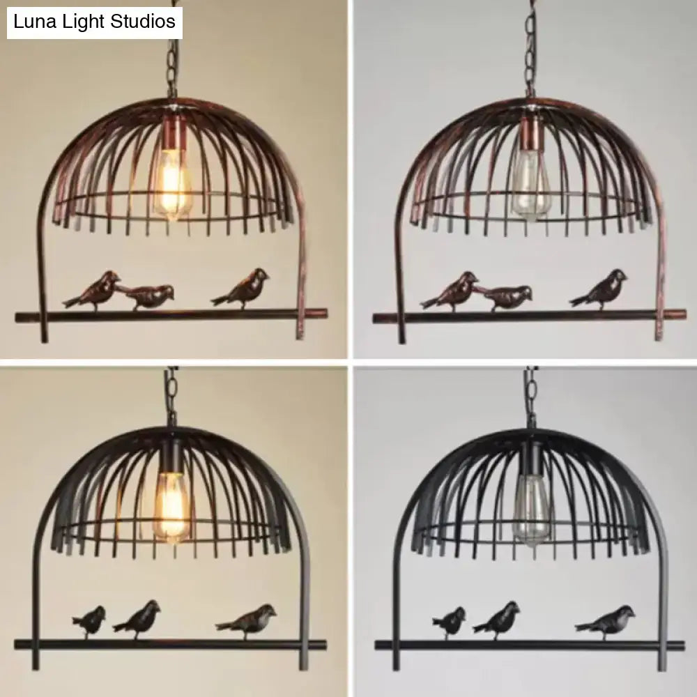 Farmhouse black metal birdcage light fixture for dining room ceiling