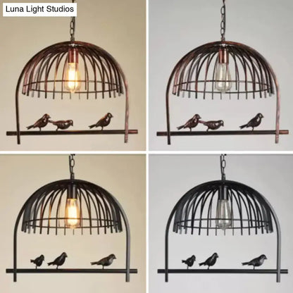 Farmhouse black metal birdcage light fixture for dining room ceiling