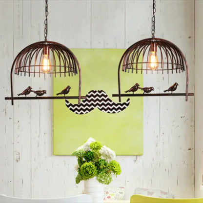 Farmhouse black metal birdcage light fixture for dining room ceiling