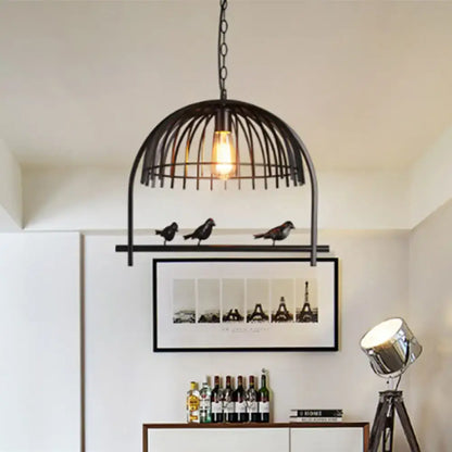 Farmhouse black metal birdcage light fixture for dining room ceiling